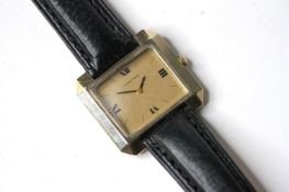 VINTAGE LONGINES GOLD FILLED WRIST WATCH, rectangular champagne dial with roman and baton hour