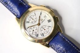 VERY RARE 18CT OMEGA LOUIS BRANDT CHRONOGRAPH, circular textured cream dial with roman numeral