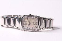 LADIES PAMIGIANI MOP DIAL QUARTZ WATCH, rectangular mother of pearl dial with baton and arabic