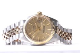 ROLEX DATEJUST STEEL AND GOLD REFERENCE 16013 CIRCA 1986, circular champagne linen dial with baton