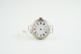 GENTLEMENS ROLEX SILVER TRENCH WW1 WRISTWATCH CIRCA 1914, circular white dial with roman numeral