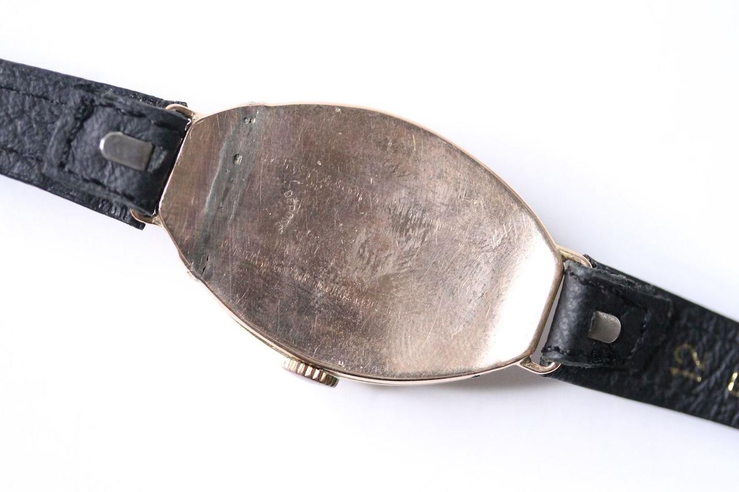 RARE 14CT OVERSIZED MOVADO TONNEAU CASED ART DECO WATCH CIRCA 1910-1920, exploding Roman numeral - Image 2 of 2