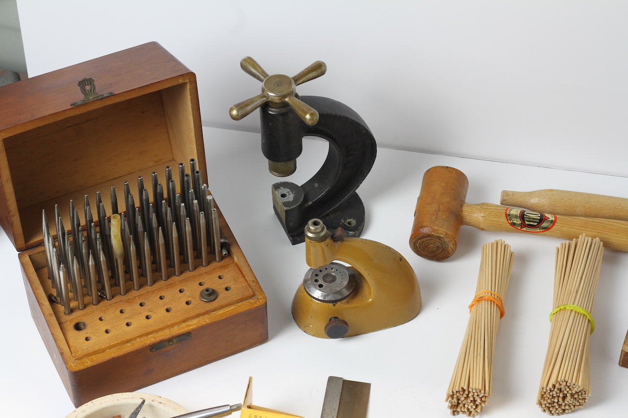 * TO BE SOLD WITHOUT RESERVE* A box of watch makers tools including vintage tools, clamps, files, - Image 4 of 5