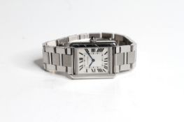 GENTLEMENS CARTIER TANK SOLO WRISTWATCH REF. 3170, rectangular white dial with black roman numeral
