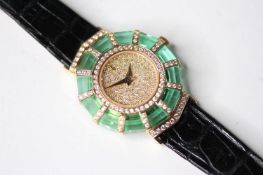 LADIES 18CT DIAMOND AND GREEN CRYSTAL CORUM PRINCESS LIMELIGHT, circular diamond dial, 26mm 18ct