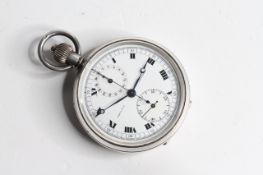 HEATH & CO LONDON CHRONOGRAPH SILVER POCKET WATCH, white dial with two subsidiary dials, gun metal