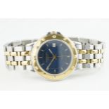 GENTLEMENS RAYMOND WEIL TANGO WRISTWATCH, circular blue dial with gold hour markers and hands,