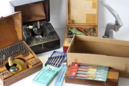 * TO BE SOLD WITHOUT RESERVE* A collection of watchmakers tools, including wooden case vintage