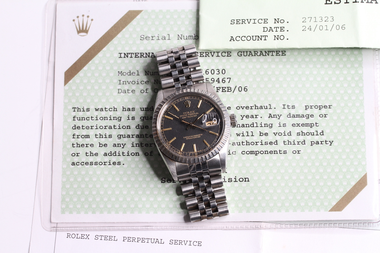 1984 ROLEX OYSTER PERPETUAL DATEJUST TAPESTRY DIAL REFERENCE 16030 WITH SERVICE PAPERS, black - Image 2 of 6