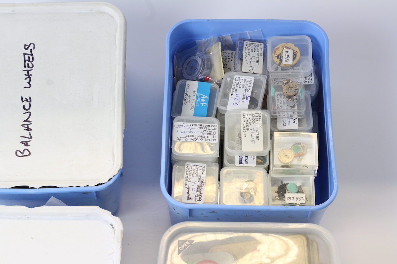 * TO BE SOLD WITHOUT RESERVE* 4x tubs of watch parts, movements and misc, most boxed / bagged and - Image 8 of 12