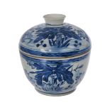 BLUE AND WHITE LIDDED CUP