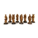 GROUP OF EIGHT WOOD CARVED IMMORTALS