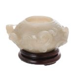 A WHITE JADE INKWELL WITH STAND