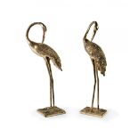 PAIR COPPER GILT CRANES