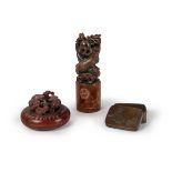 SET OF THREE CARVED DRAGON SCHOLARS