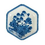 BLUE AND WHITE HEXAGONAL PATTERNED DISH