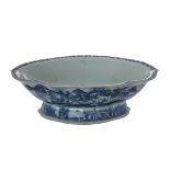 BLUE AND WHITE FOOTED LOBED DISH