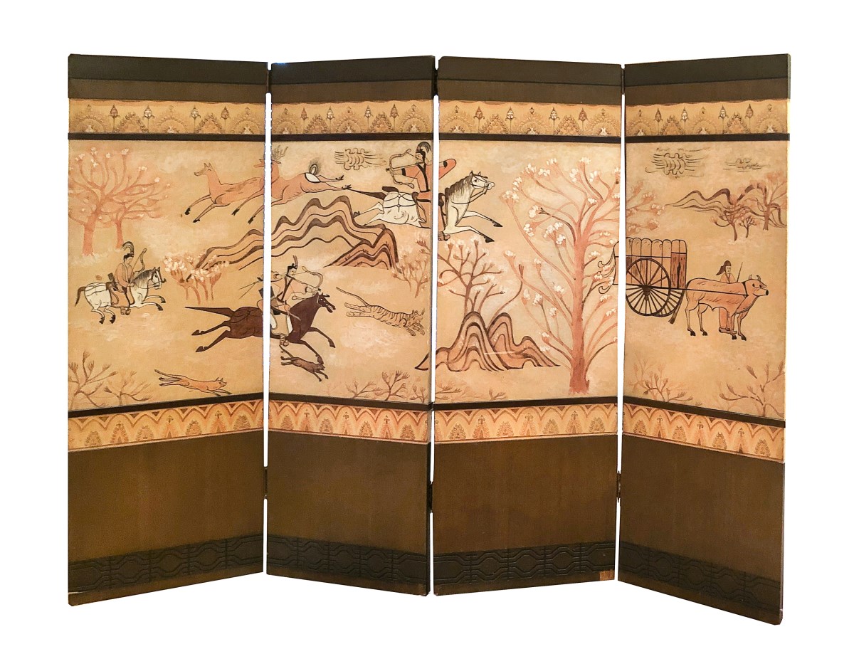 KOREAN "HUNTING" SKIN FOUR PANELS SCREEN