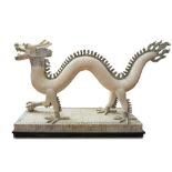 LARGE CARVED BONE DECORATED DRAGON