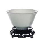WHITE PEKING GLASS CUP ON STAND