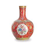 RED GROUND LONGEVITY GLOBULAR VASE