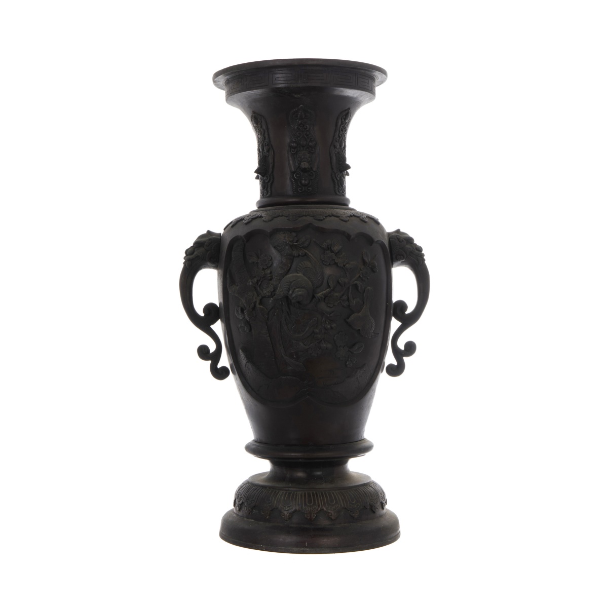 A JAPANESE BRONZE CRANE VASE