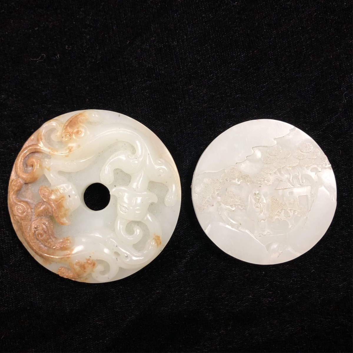 PAIR OF WHITE AND YELLOW JADE BI - Image 9 of 14