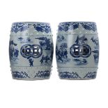 PAIR OF BLUE AND WHITE PORCELAIN GARDEN STOOLS