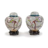 CHINESE WHITE CLOISONNE LIDDED JARS