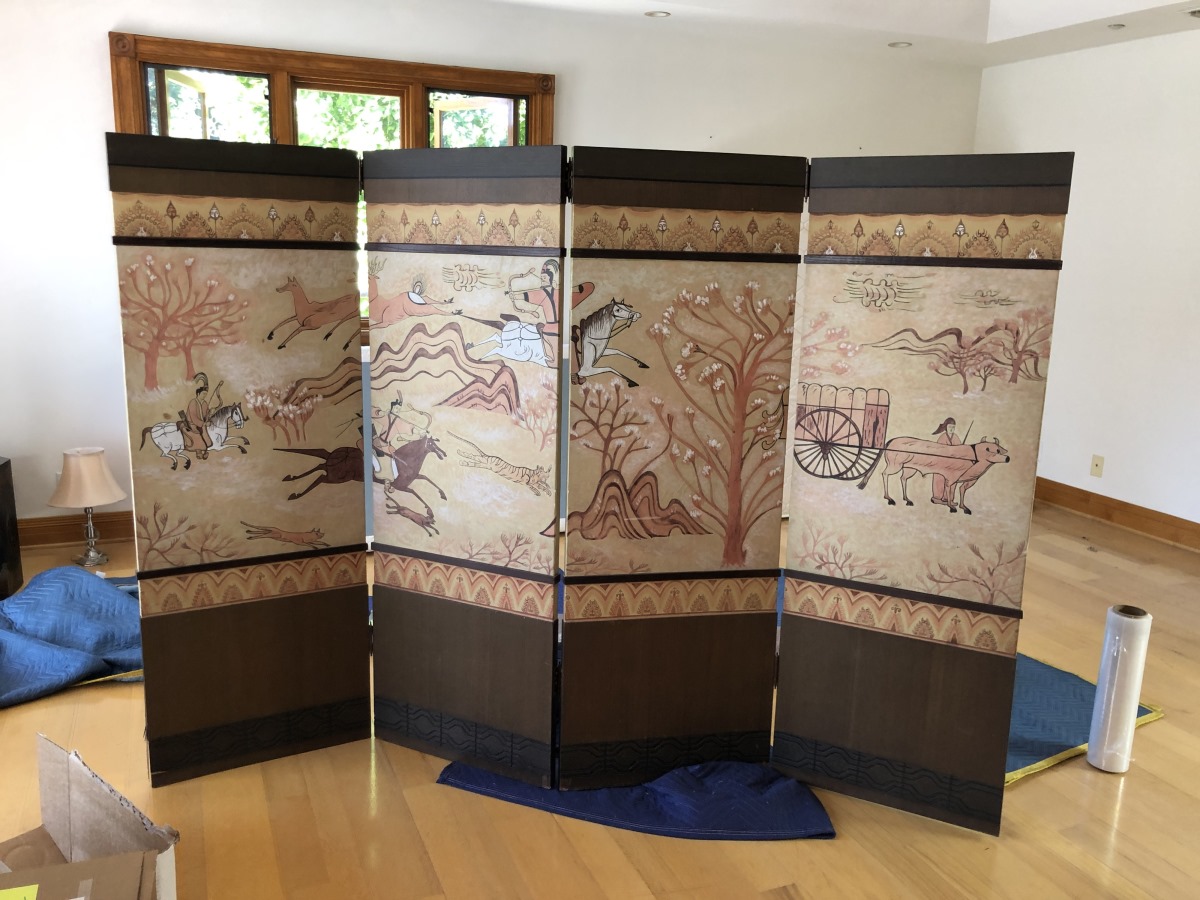 KOREAN "HUNTING" SKIN FOUR PANELS SCREEN - Image 2 of 2