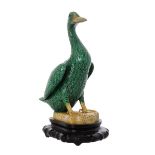 GREEN AND YELLOW GLAZED DUCK FIGURE