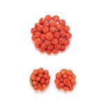SEED CORAL SET EARRINGS AND BROACH