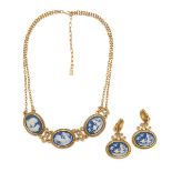 BLUE CAMEO NECKLACE AND EARRINGS