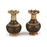 PAIR OF BRASS ALOY AND JADE VASES