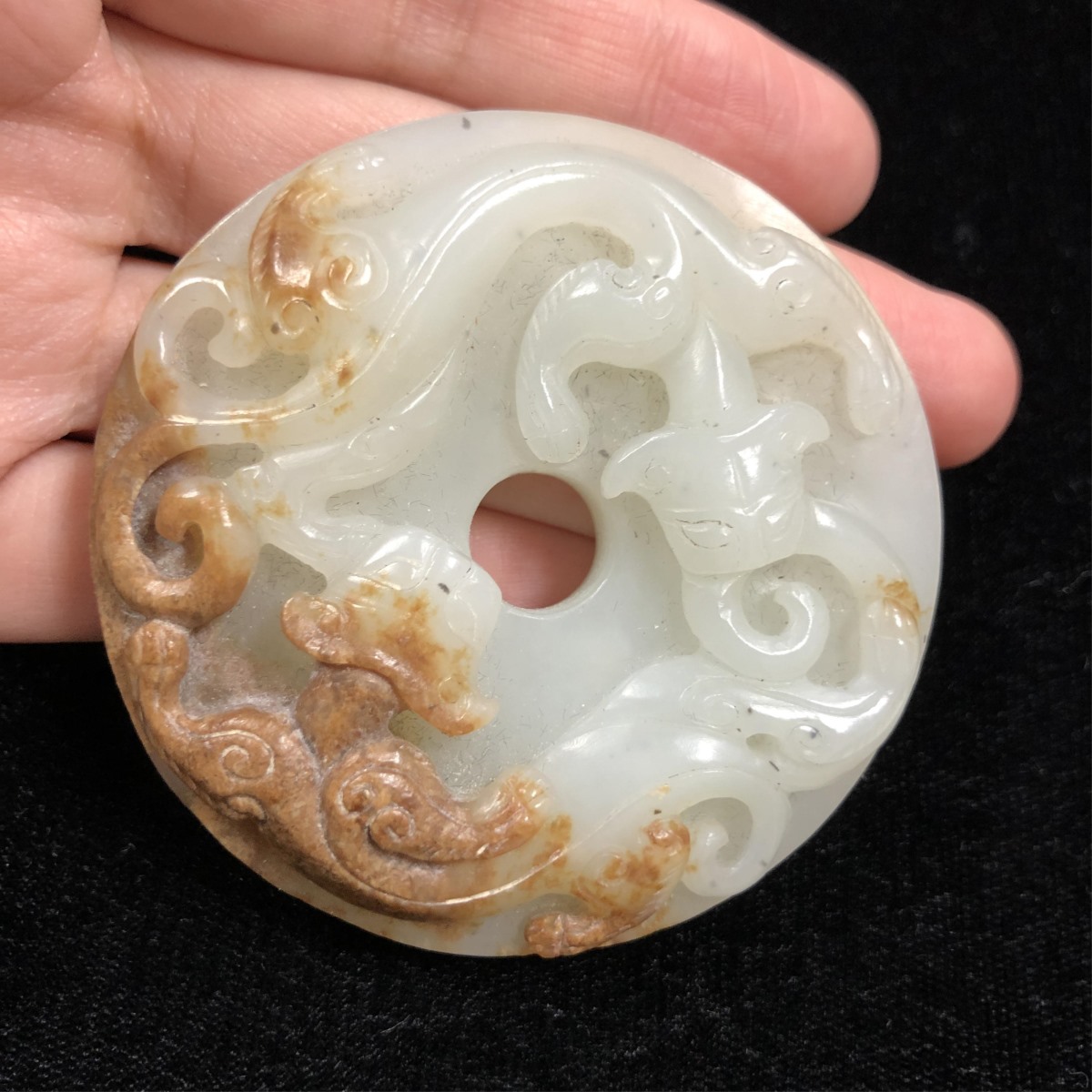 PAIR OF WHITE AND YELLOW JADE BI - Image 10 of 14