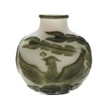 GREEN OVERLAY BEJING GLASS SNUFF BOTTLE