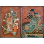 PAIR OF REVERSE PAINTINGS SANXING AND WARRIOR