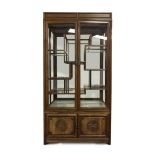 TOP AND BOTTOM LIGHTS CARVED WOOD DISPLAY CABINET