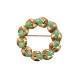 14K GOLD AND JADE BROACH