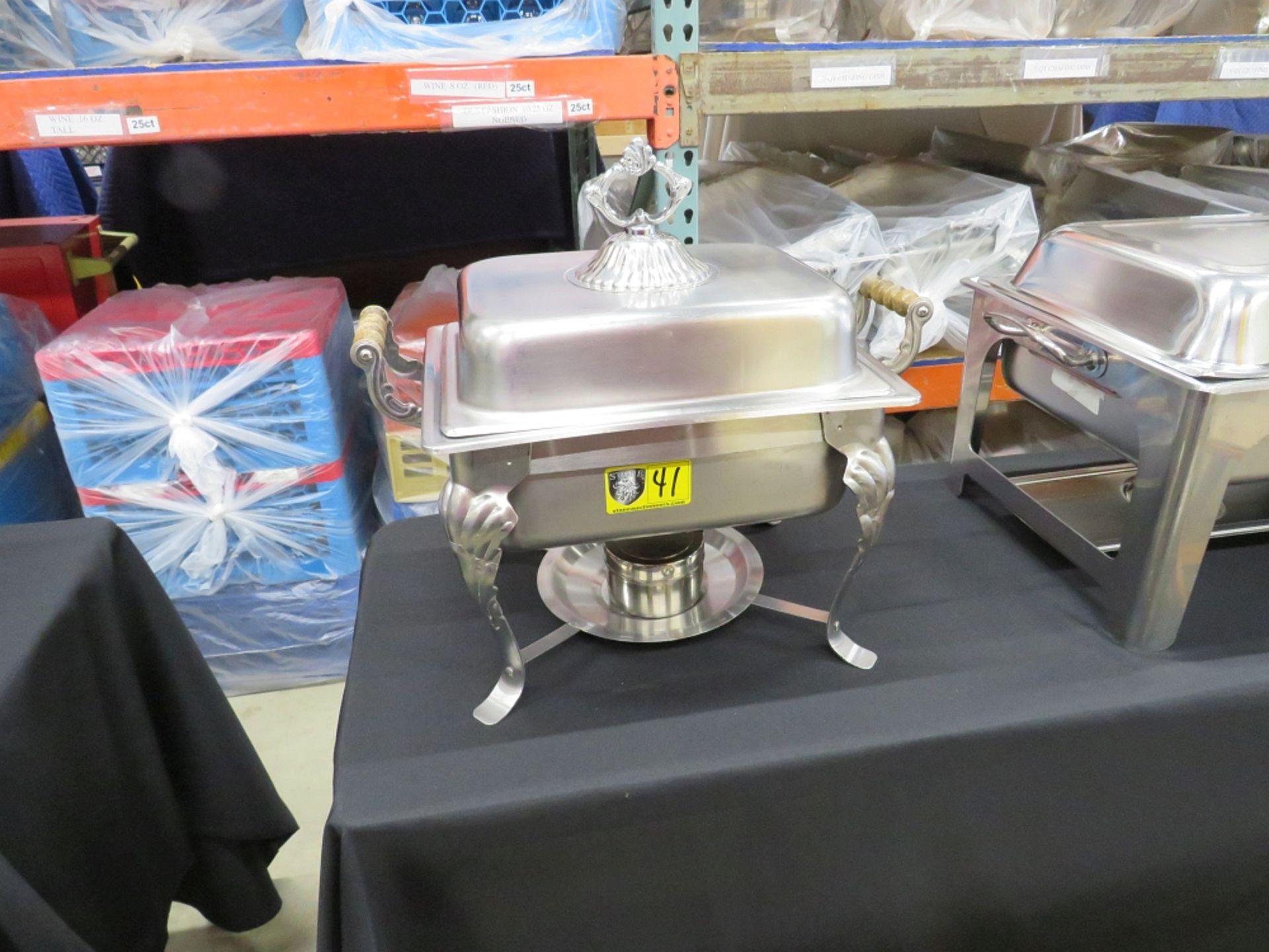 CHAFING DISH-WOOD HANDLE HALF SIZE SS- 4 qt.