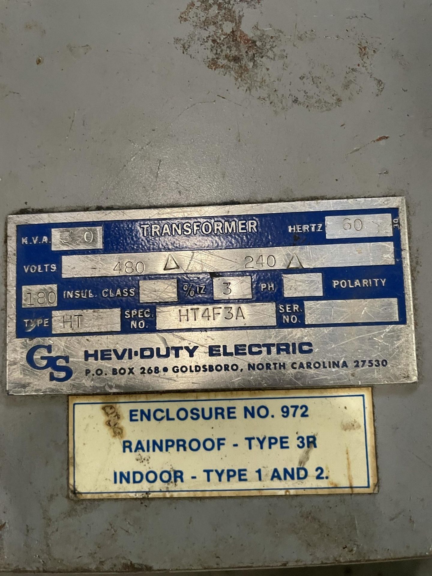 GS Heavy-Duty Electric Transformer, 3 K.V.A. Hertz 60, Volts 480/240 - Image 2 of 2