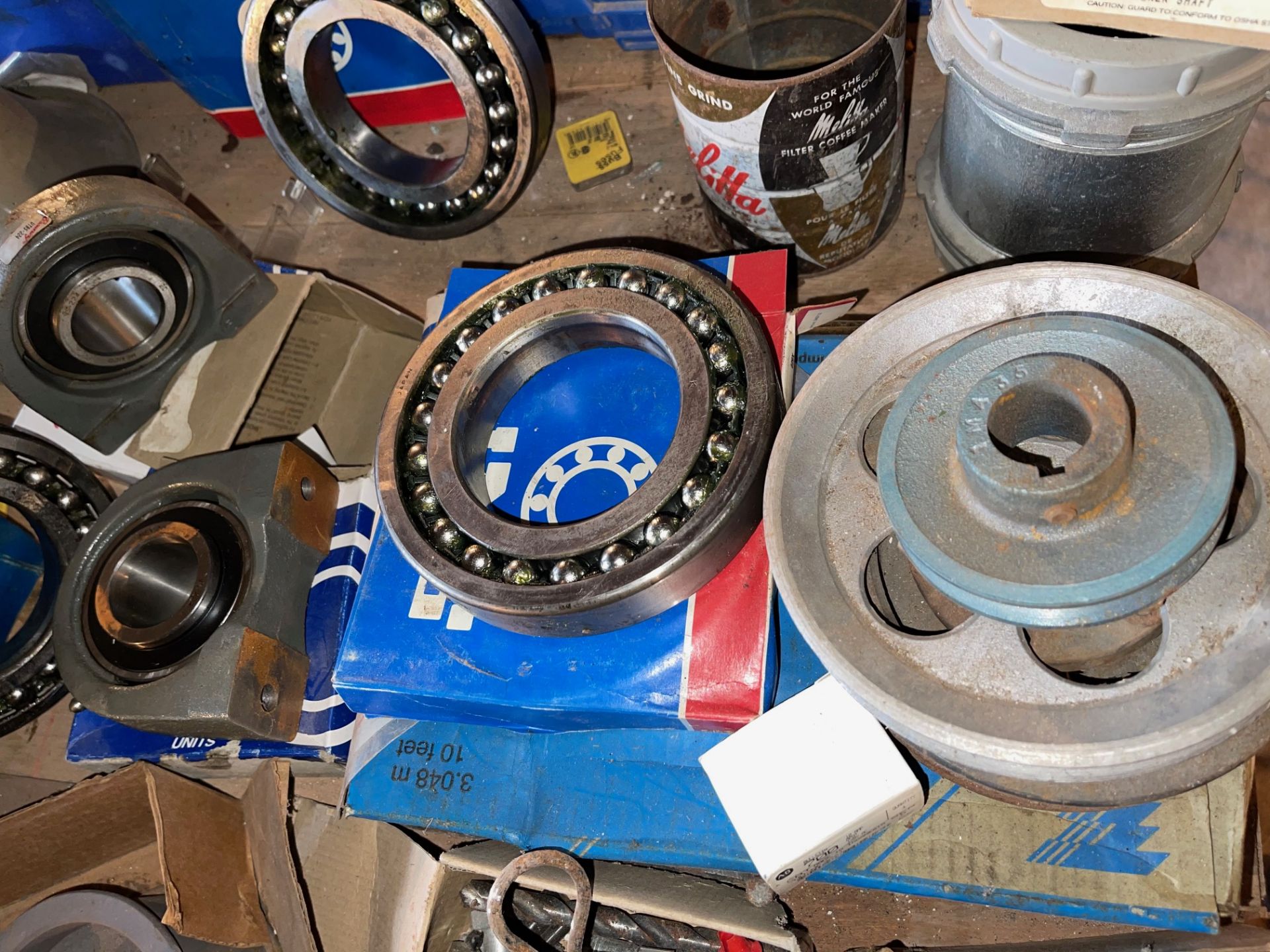 ASSORTED BEARING AND BUSHINGS, IDLER PULLEYS,SHAFT, BROWNING, PULLEYS, WELDING HELMETS - Image 2 of 7
