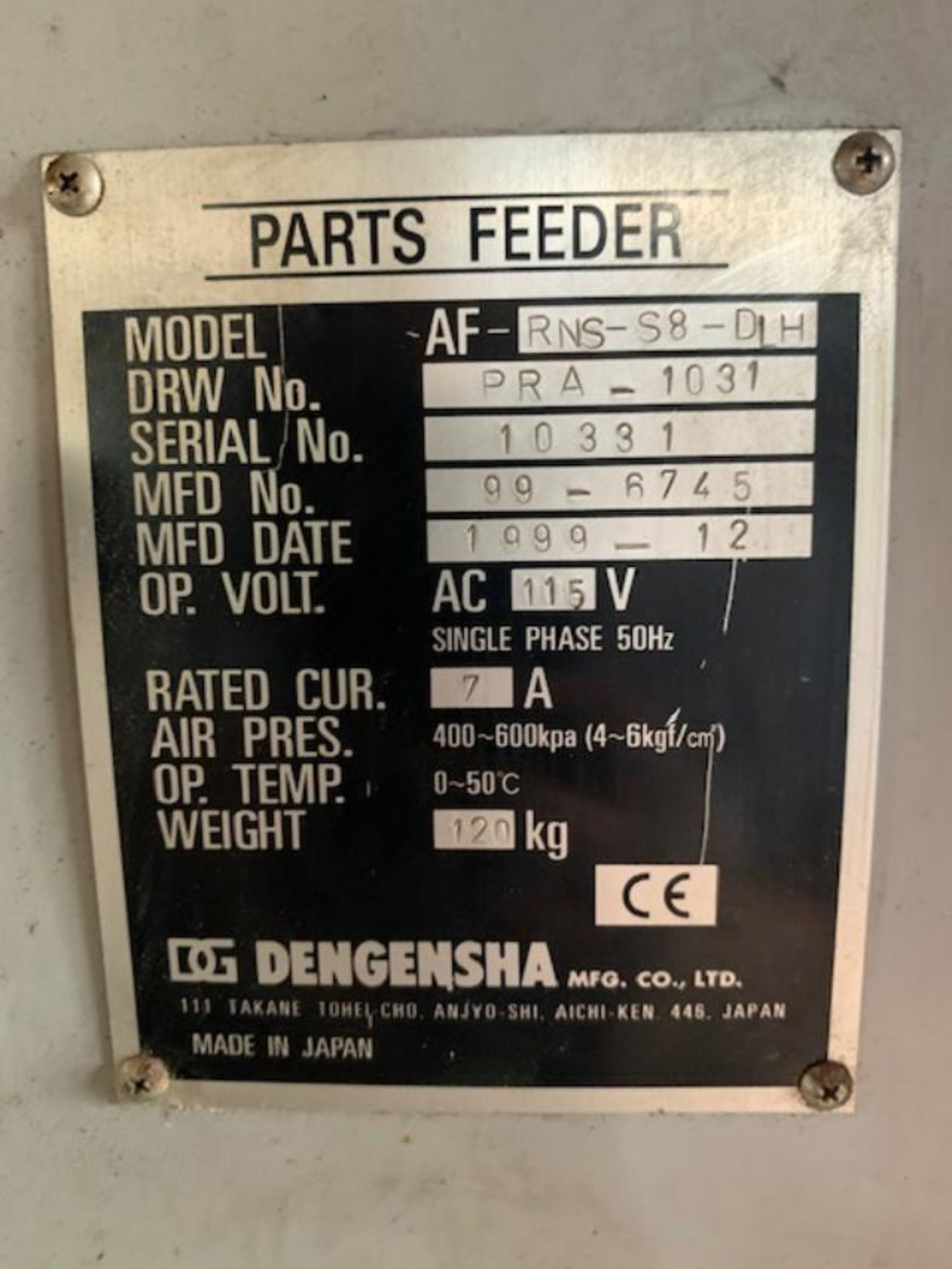 PARTS FEEDER, 16” X 18” X 52”, 1/2” NUTS, MODEL: AF-RNS-S8-DLH, VOLT: 115V, WEIGHT: 120KG - Image 6 of 7