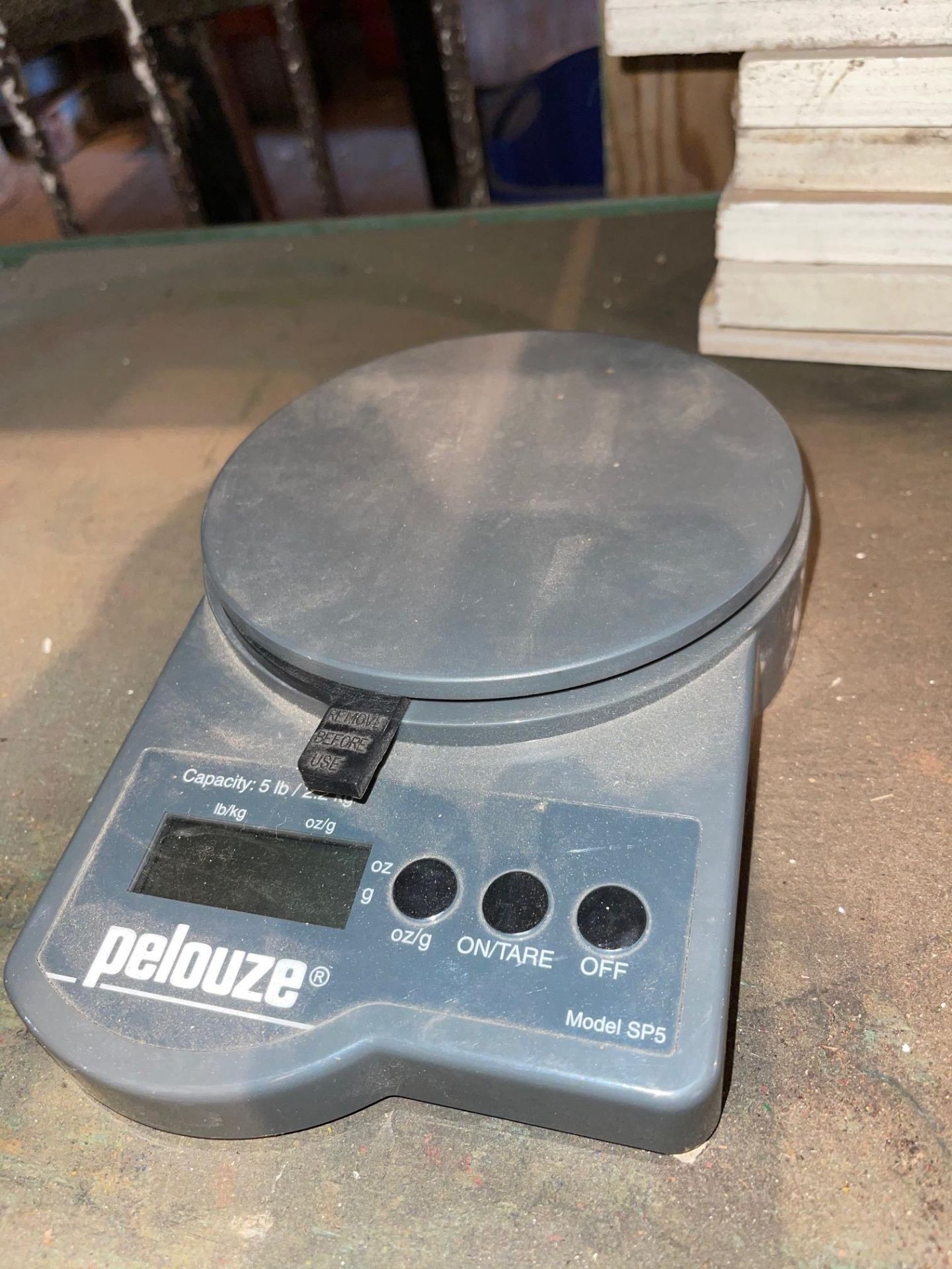 CONTENTS OF SHELF WHICH INCLUDES DIGITAL SCALES WITH 150LB CAPACITY, 5LB SCALE, FLOOR SCRUBBER - Image 2 of 8