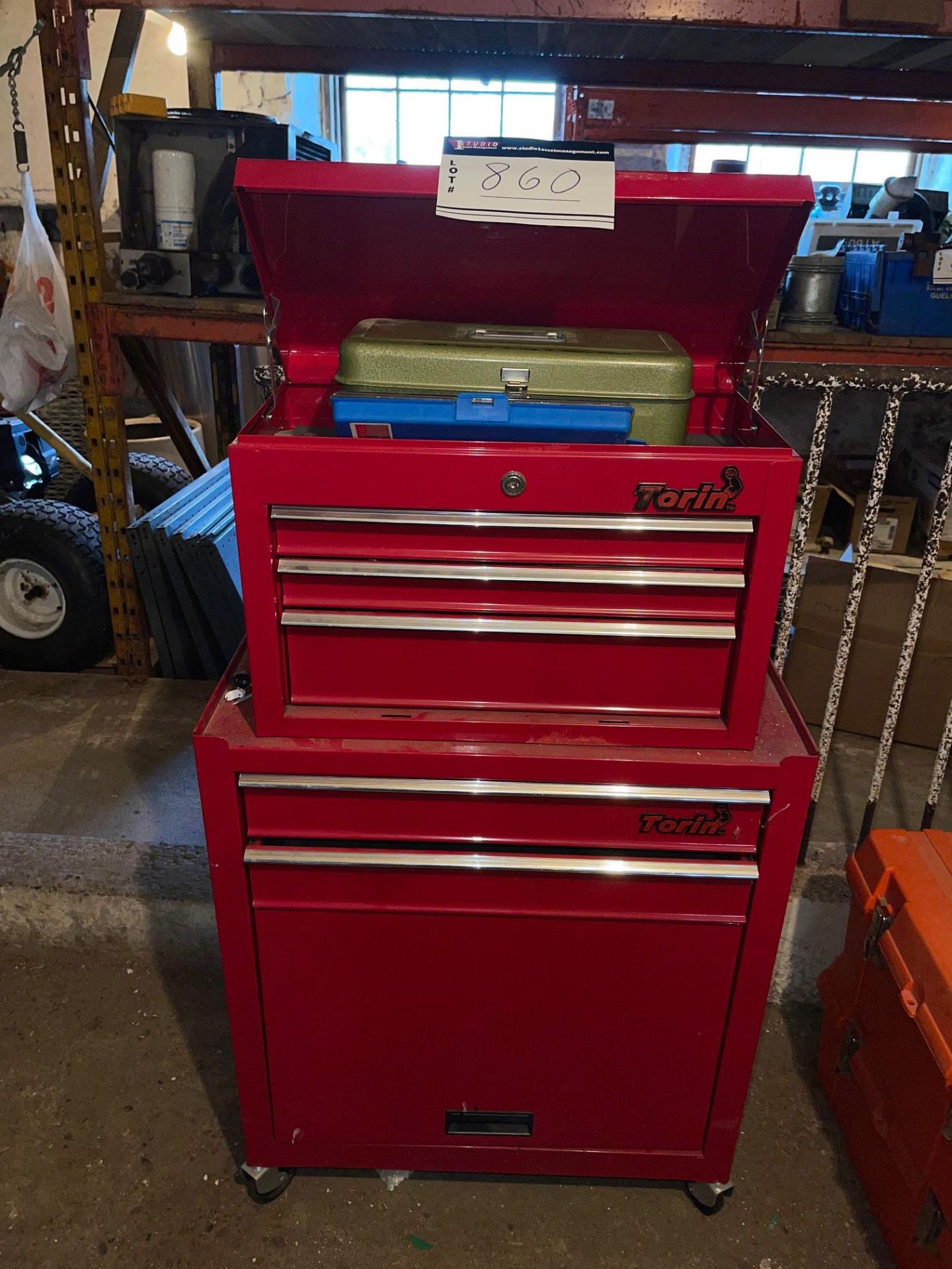 TOOLBOX IN CHEST WITH CONTENTS, SCREWDRIVERS, SALT, DRILL BITS, NUT DRIVERS, DIGITAL VENEER CALIPER,