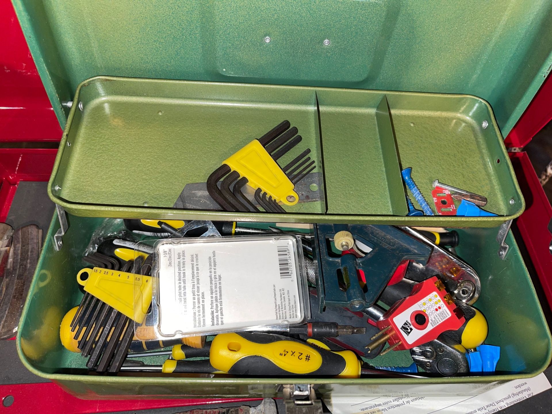 TOOLBOX IN CHEST WITH CONTENTS, SCREWDRIVERS, SALT, DRILL BITS, NUT DRIVERS, DIGITAL VENEER CALIPER, - Image 10 of 10