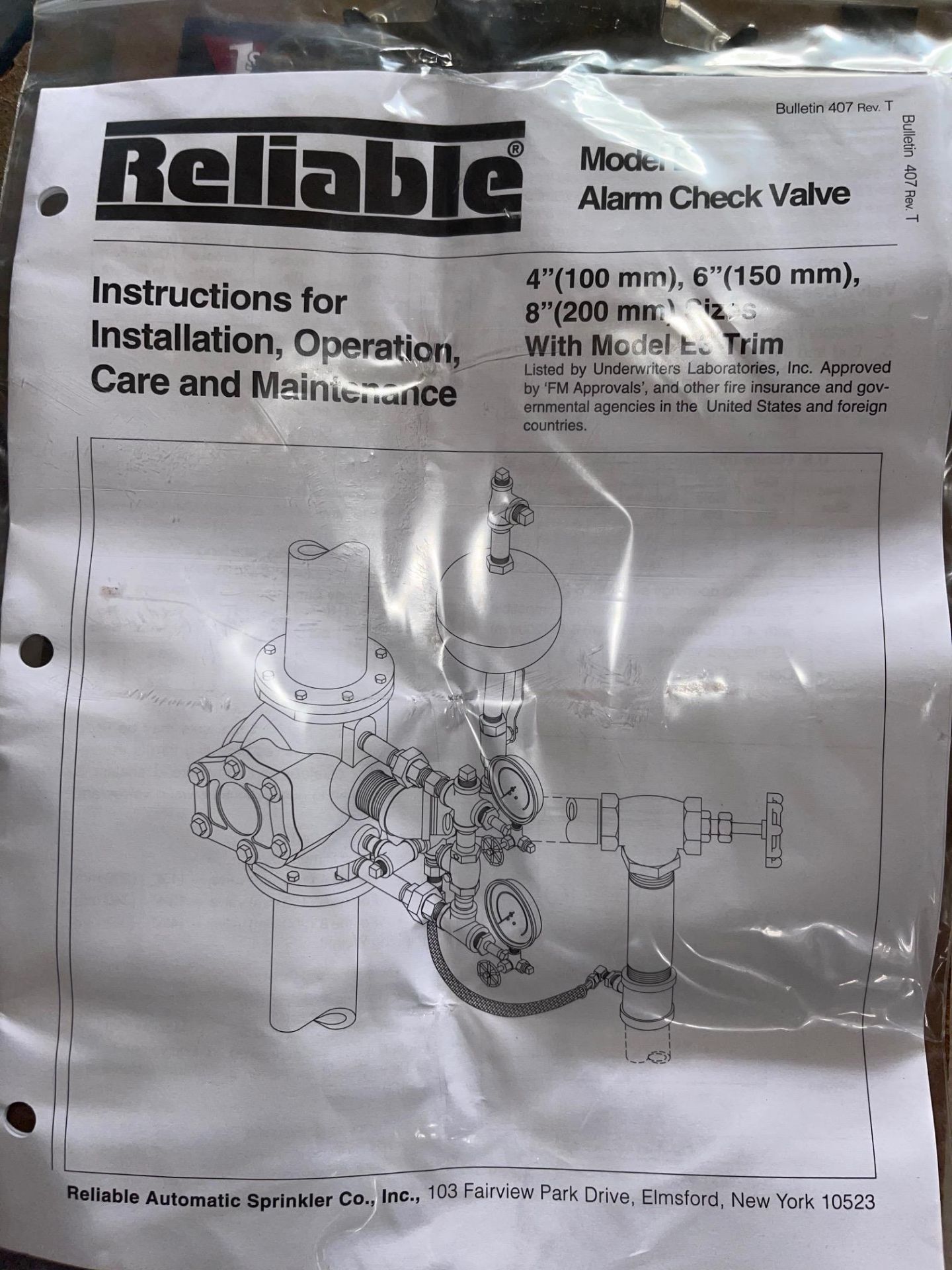 LOT OF 4 RELIABLE MODEL E; 4" ALARM CHECK FIRE VALVES(NEW)