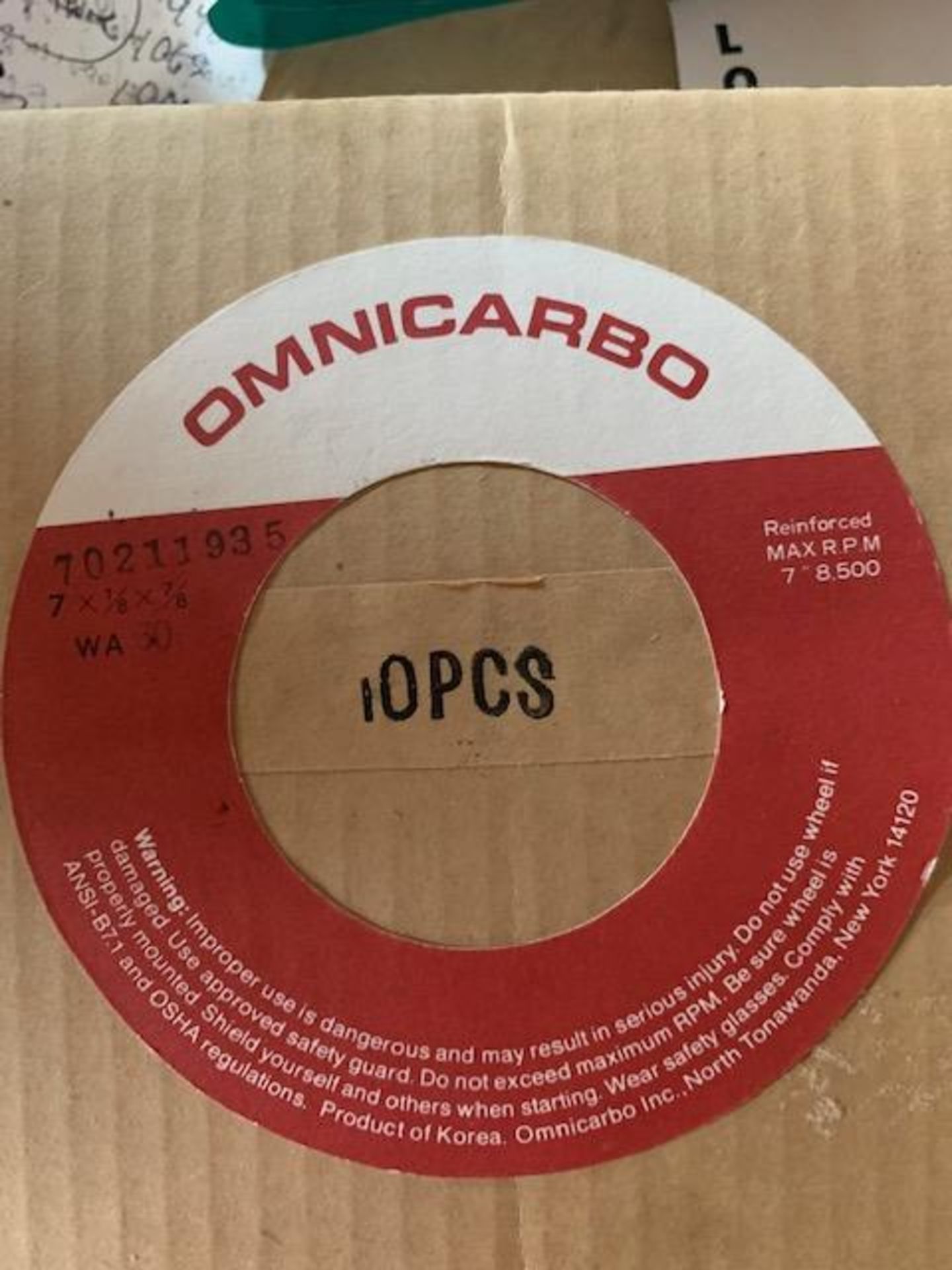 OMNICARBO REINFORCED MAX R.P.M 7” 8,500, 7” x 1/8” x 7/8”, 10 PCS PER BOX, 5 BOXES TORAL, #70211935 - Image 2 of 4