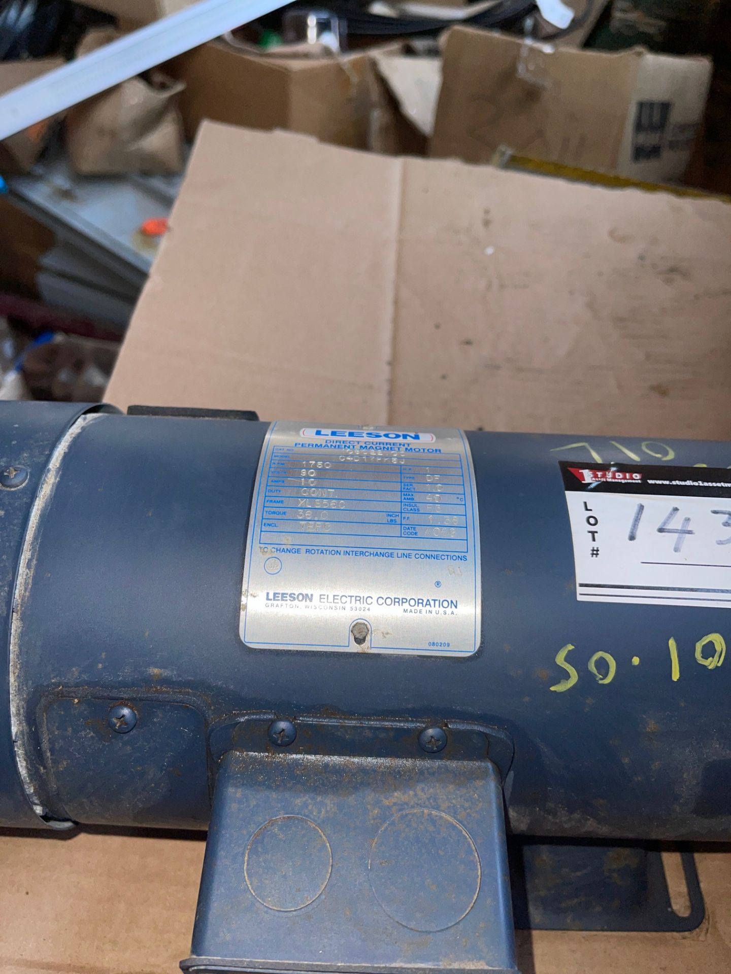 LEESON ELECTRIC MOTOR, 1HP, RPM 1750, 90V, 10AMPS - Image 2 of 3