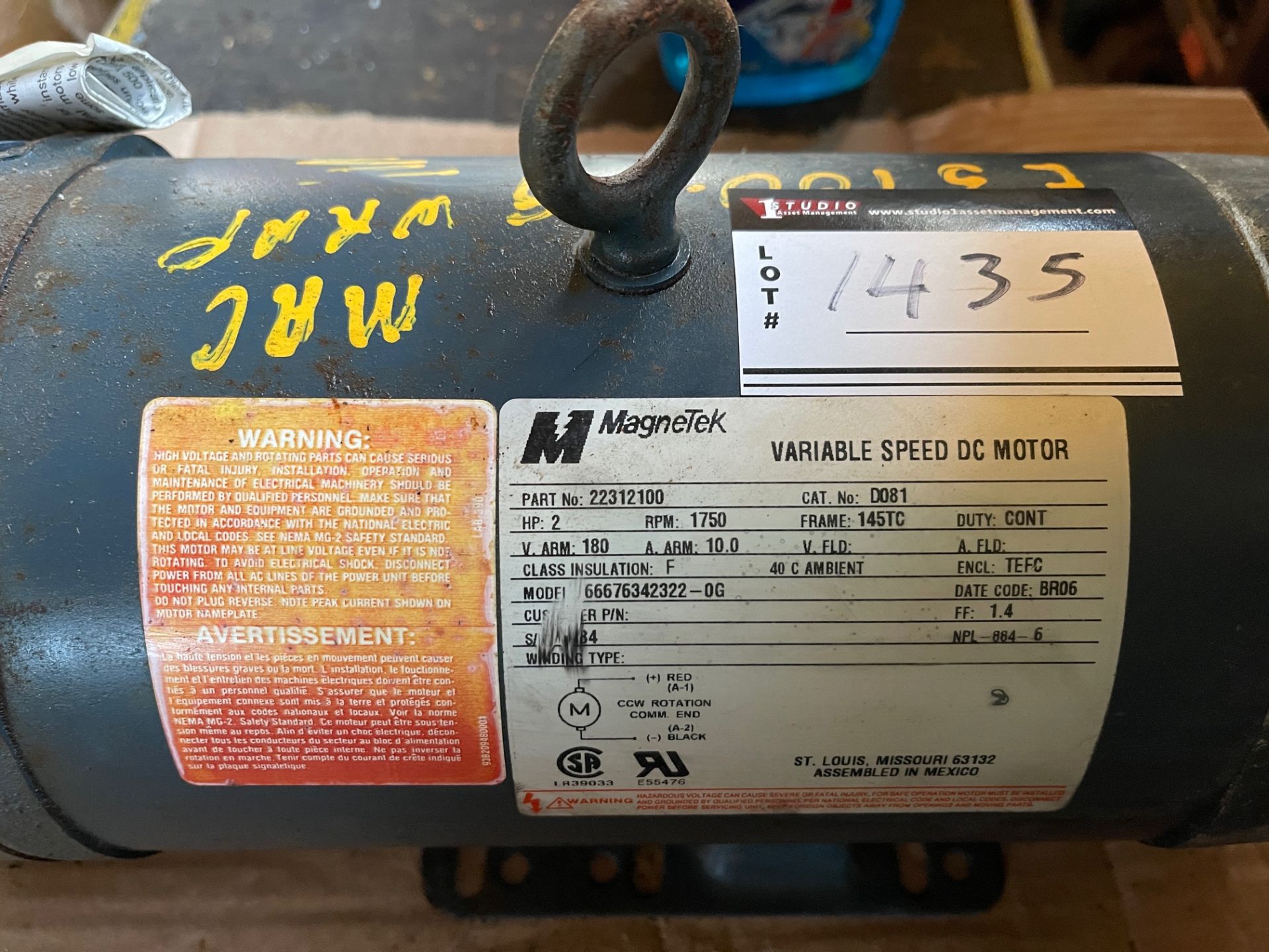 MAGNETEK VARIABLE SPEED DC MOTOR, 2HP 1750RPM - Image 2 of 3